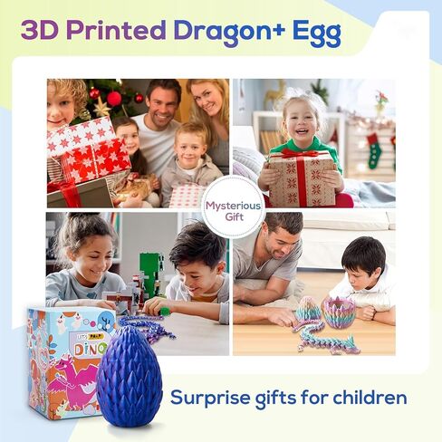 بيضة تنين مطبوعة ثلاثية الأبعاد، بيض تنين مع تنين بالداخل، لعبة بيضة تنين مفاجئة، تنين ثلاثي الأبعاد كريستال مفصلي بالكامل، بيض دينو حيوانات رائعة لأعمار 5-7 4-6 8-12 في سن المراهقة، حشوات تخزين عيد الميلاد للأطفال in Kuwait