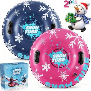 36 Inch 3-Pack Inflatable PVC Snow Tubes for Adults & Kids - Family Outdoor Winter Sledding Set with Thickened Hard Bottom & Handles for Safe Winter Snow Sports Fun in Kuwait