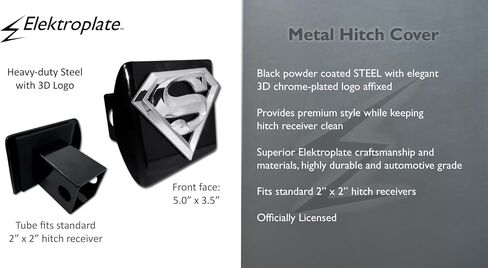 Elektroplate Officially Licensed Superman All Metal Black Hitch Cover for Trucks and SUVs | Fits Standard 2" Trailer Hitch Receivers | Premium Weatherproof in Saudi Arabia
