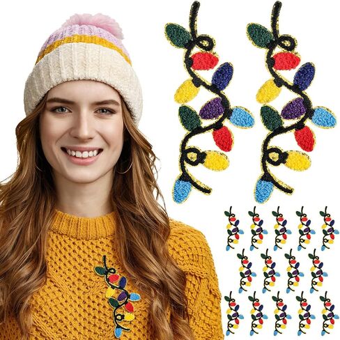 Hoolerry 24 Pcs Summer Christmas Iron on Patches Christmas Lights Appliques Embroidery Iron on Patches Bulk Embroidery Sewn Appliques for Crafts DIY Clothing Jeans Hats Sweater Decor(Polyester Cotton) in Saudi Arabia