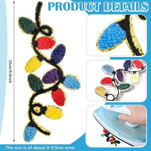 Hoolerry 24 Pcs Summer Christmas Iron on Patches Christmas Lights Appliques Embroidery Iron on Patches Bulk Embroidery Sewn Appliques for Crafts DIY Clothing Jeans Hats Sweater Decor(Polyester Cotton) in Saudi Arabia