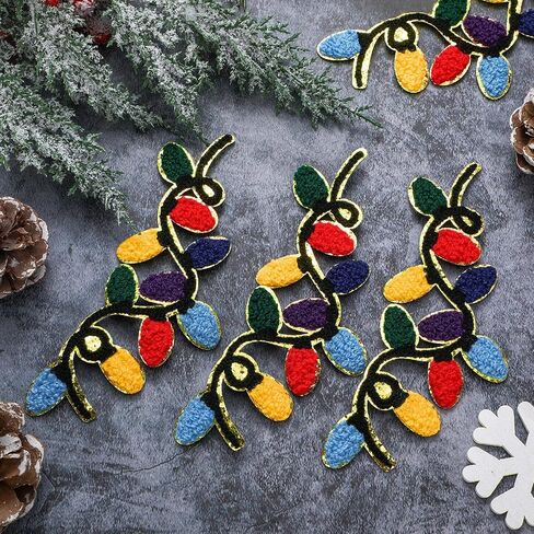 Hoolerry 24 Pcs Summer Christmas Iron on Patches Christmas Lights Appliques Embroidery Iron on Patches Bulk Embroidery Sewn Appliques for Crafts DIY Clothing Jeans Hats Sweater Decor(Polyester Cotton) in Saudi Arabia