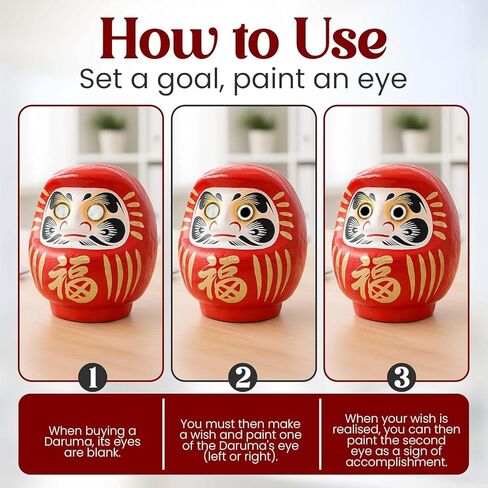 Daruma Doll – Red 12cm / 4.7 inch Height - Good Luck Japanese Goal Setting & Dharma Zen Spirit Lucky Charm Decoration Gift – Traditional Authentic Japanese Decor & Ornaments - Size 2 in Saudi Arabia