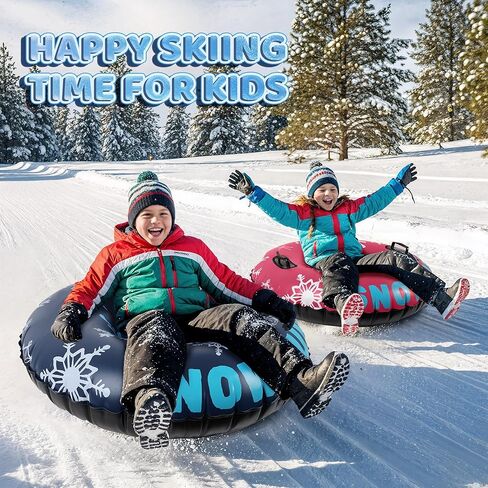 36 بوصة 3 عبوات من أنابيب الثلج البلاستيكية القابلة للنفخ للبالغين والأطفال - مجموعة تزلج شتوية خارجية للعائلة مع قاعدة صلبة سميكة ومقابض لمتعة الرياضات الثلجية الشتوية الآمنة in Kuwait