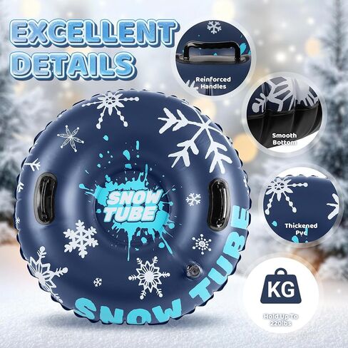 36 بوصة 3 عبوات من أنابيب الثلج البلاستيكية القابلة للنفخ للبالغين والأطفال - مجموعة تزلج شتوية خارجية للعائلة مع قاعدة صلبة سميكة ومقابض لمتعة الرياضات الثلجية الشتوية الآمنة in Kuwait