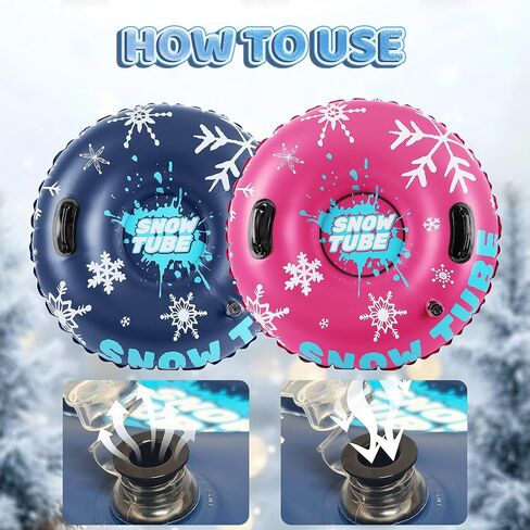 36 بوصة 3 عبوات من أنابيب الثلج البلاستيكية القابلة للنفخ للبالغين والأطفال - مجموعة تزلج شتوية خارجية للعائلة مع قاعدة صلبة سميكة ومقابض لمتعة الرياضات الثلجية الشتوية الآمنة in Kuwait