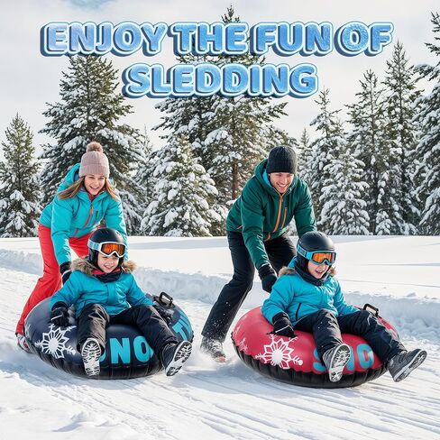 36 بوصة 3 عبوات من أنابيب الثلج البلاستيكية القابلة للنفخ للبالغين والأطفال - مجموعة تزلج شتوية خارجية للعائلة مع قاعدة صلبة سميكة ومقابض لمتعة الرياضات الثلجية الشتوية الآمنة in Kuwait