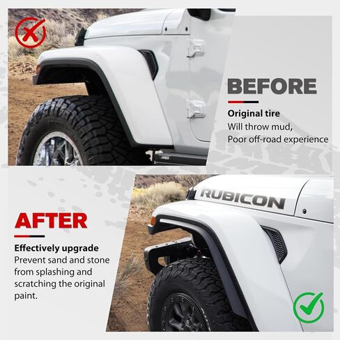 FieryRed Front & Rear Fenders Compatible with 2018-2025 Jeep Wrangler JL & JLU Unlimited Rubicon, Off-Road Wheel Flares Liner Set 4 PCS (Not for 4XE) in Saudi Arabia