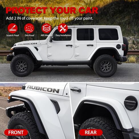 FieryRed Front & Rear Fenders Compatible with 2018-2025 Jeep Wrangler JL & JLU Unlimited Rubicon, Off-Road Wheel Flares Liner Set 4 PCS (Not for 4XE) in Saudi Arabia