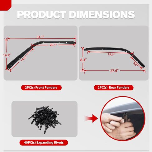 FieryRed Front & Rear Fenders Compatible with 2018-2025 Jeep Wrangler JL & JLU Unlimited Rubicon, Off-Road Wheel Flares Liner Set 4 PCS (Not for 4XE) in Saudi Arabia