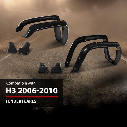 ANDPLAY 80 مم من الألياف الزجاجية FRP FRP مشاعل (8 قطع) + اللوحات الطينية (4 قطع) متوافقة مع Hummer H3 باللون الأسود in Kuwait
