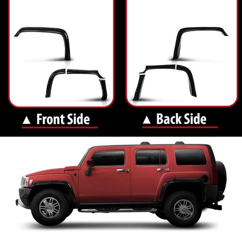 ANDPLAY 80 مم من الألياف الزجاجية FRP FRP مشاعل (8 قطع) + اللوحات الطينية (4 قطع) متوافقة مع Hummer H3 باللون الأسود in Kuwait