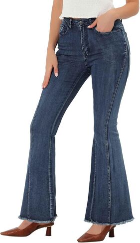 Allegra K Vintage Bell Bottoms Jeans for Women's Flare Jeans High Waist Stretch Denim Long Pants in Saudi Arabia