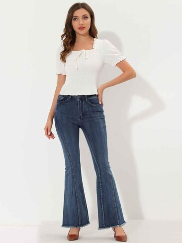 Allegra K Vintage Bell Bottoms Jeans for Women's Flare Jeans High Waist Stretch Denim Long Pants in Saudi Arabia