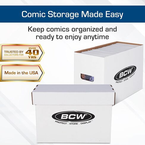 BCW Short Comic Storage Box - 20 ct | White Corrugated Paper, 200 lb. Test Strength | Stackable, Holds 150-175 Current and Silver Age Comics | Comic Storage for Collectible Comics | Assembly Required in Saudi Arabia