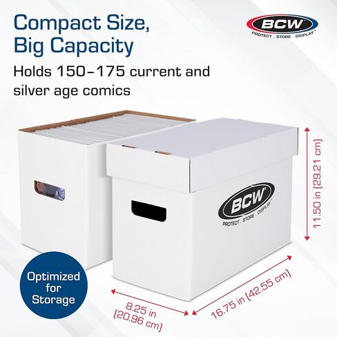 BCW Short Comic Storage Box - 20 ct | White Corrugated Paper, 200 lb. Test Strength | Stackable, Holds 150-175 Current and Silver Age Comics | Comic Storage for Collectible Comics | Assembly Required in Saudi Arabia