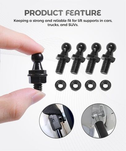 4PCS 10mm Ball Stud,Car Accessories Spring Strut Studs with Hardware Lock Nuts Washers,Universal Strut Mounting Kit,Used to Gas Struts Lift Supports,Suitable for Most Cars,Trucks,SUVs (Silver) in Saudi Arabia
