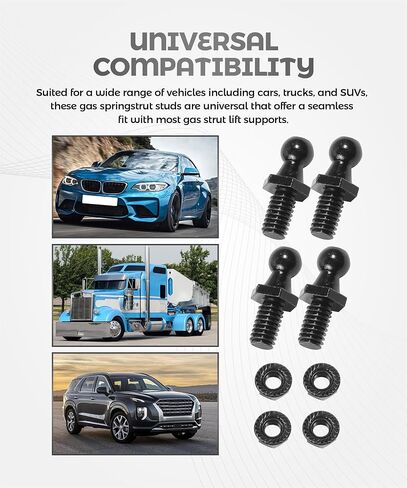 4PCS 10mm Ball Stud,Car Accessories Spring Strut Studs with Hardware Lock Nuts Washers,Universal Strut Mounting Kit,Used to Gas Struts Lift Supports,Suitable for Most Cars,Trucks,SUVs (Silver) in Saudi Arabia