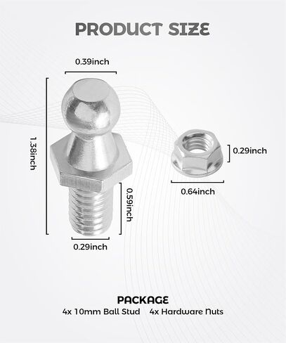 4PCS 10mm Ball Stud,Car Accessories Spring Strut Studs with Hardware Lock Nuts Washers,Universal Strut Mounting Kit,Used to Gas Struts Lift Supports,Suitable for Most Cars,Trucks,SUVs (Silver) in Saudi Arabia