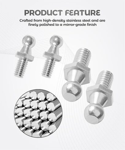 4PCS 10mm Ball Stud,Car Accessories Spring Strut Studs with Hardware Lock Nuts Washers,Universal Strut Mounting Kit,Used to Gas Struts Lift Supports,Suitable for Most Cars,Trucks,SUVs (Silver) in Saudi Arabia