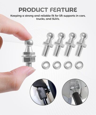 4PCS 10mm Ball Stud,Car Accessories Spring Strut Studs with Hardware Lock Nuts Washers,Universal Strut Mounting Kit,Used to Gas Struts Lift Supports,Suitable for Most Cars,Trucks,SUVs (Silver) in Saudi Arabia