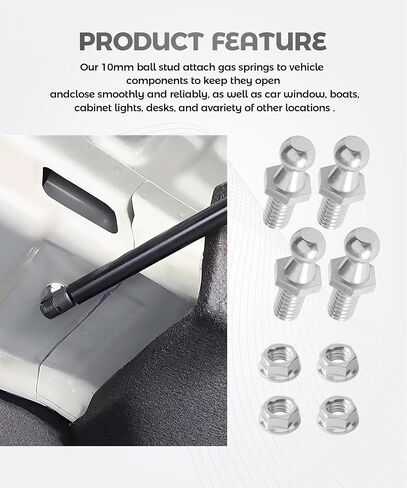 4PCS 10mm Ball Stud,Car Accessories Spring Strut Studs with Hardware Lock Nuts Washers,Universal Strut Mounting Kit,Used to Gas Struts Lift Supports,Suitable for Most Cars,Trucks,SUVs (Silver) in Saudi Arabia