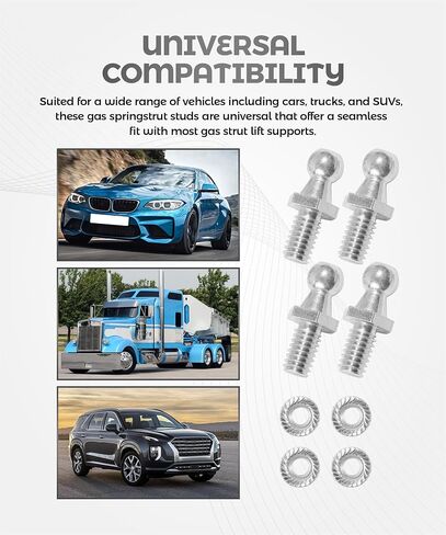 4PCS 10mm Ball Stud,Car Accessories Spring Strut Studs with Hardware Lock Nuts Washers,Universal Strut Mounting Kit,Used to Gas Struts Lift Supports,Suitable for Most Cars,Trucks,SUVs (Silver) in Saudi Arabia