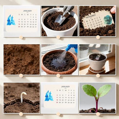 تقويم بذور الحب القابلة للزراعة صديق للبيئة 2026، مخطط تقويمات تخضير حديثة مثالية، مخطط أخضر شهري مستدام مع حامل، زهرة برية، بذور الأعشاب والفواكه للحديقة والديكور in Kuwait
