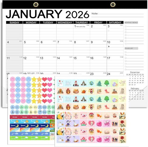 Desk Calendar 2026, Anti Ink Bleed, Transparent Cover, 2026 Desk Calendars 18 Months with Stickers, 17" x 12" Large Desktop Calendar 2026-2027 for Family, Office, Student, Teacher Supplies- Simple in Kuwait