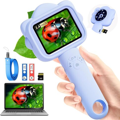 Microscope for Kids, Kids Microscope with Sample Slide, Educational Science Kit Toys for Birthday Gifts Toys for 3+ Year Old Girls, 32GB SD Card Include (Blue) in Saudi Arabia