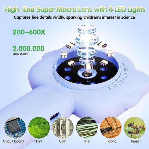 Microscope for Kids, Kids Microscope with Sample Slide, Educational Science Kit Toys for Birthday Gifts Toys for 3+ Year Old Girls, 32GB SD Card Include (Blue) in Saudi Arabia