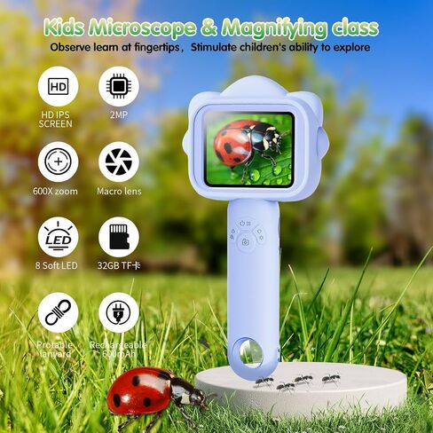 Microscope for Kids, Kids Microscope with Sample Slide, Educational Science Kit Toys for Birthday Gifts Toys for 3+ Year Old Girls, 32GB SD Card Include (Blue) in Saudi Arabia