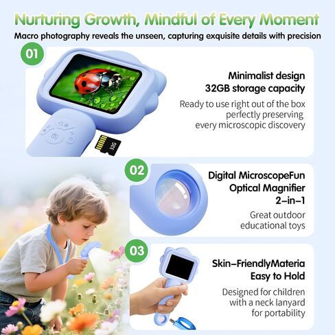 Microscope for Kids, Kids Microscope with Sample Slide, Educational Science Kit Toys for Birthday Gifts Toys for 3+ Year Old Girls, 32GB SD Card Include (Blue) in Saudi Arabia