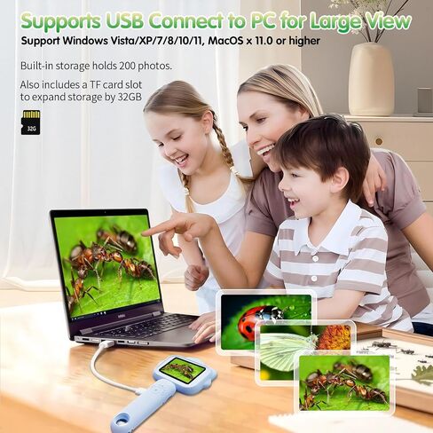 Microscope for Kids, Kids Microscope with Sample Slide, Educational Science Kit Toys for Birthday Gifts Toys for 3+ Year Old Girls, 32GB SD Card Include (Blue) in Saudi Arabia