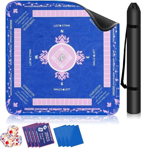 Mahjong Mat - Non-Slip Noise Reduction Gaming Mat【3mm Thick】, American Mahjong Mat with 4Rules, 4mahjong line Finder, 4Tile Mixer, 4Dice & Carrying Bag for Table, Board Games, Tile Games and Cards in Kuwait