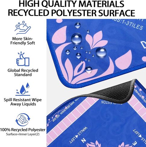 Mahjong Mat - Non-Slip Noise Reduction Gaming Mat【3mm Thick】, American Mahjong Mat with 4Rules, 4mahjong line Finder, 4Tile Mixer, 4Dice & Carrying Bag for Table, Board Games, Tile Games and Cards in Kuwait