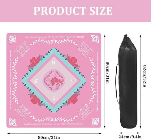 Mahjong Mat for Table, Non-Slip Noise Reducing for American Mahjong/Board Games, 31.5x31.5 Inch Premium Gaming Mat, with Black Storage Pouch (Pink) in Saudi Arabia