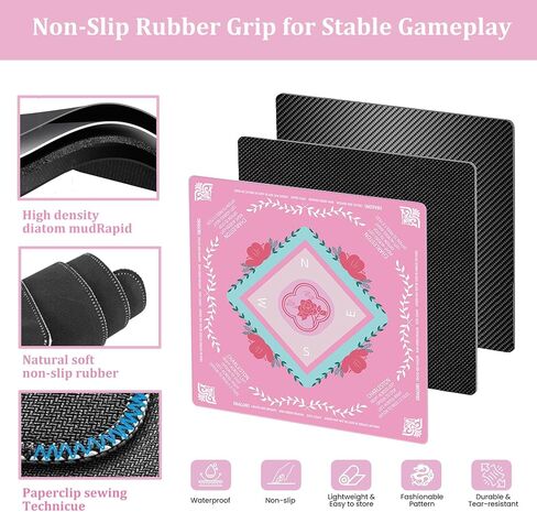 Mahjong Mat for Table, Non-Slip Noise Reducing for American Mahjong/Board Games, 31.5x31.5 Inch Premium Gaming Mat, with Black Storage Pouch (Pink) in Saudi Arabia