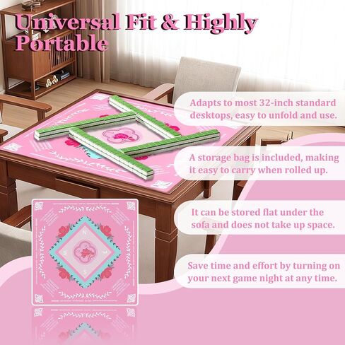Mahjong Mat for Table, Non-Slip Noise Reducing for American Mahjong/Board Games, 31.5x31.5 Inch Premium Gaming Mat, with Black Storage Pouch (Pink) in Saudi Arabia