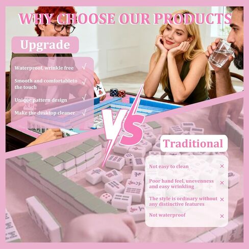 Mahjong Mat for Table, Non-Slip Noise Reducing for American Mahjong/Board Games, 31.5x31.5 Inch Premium Gaming Mat, with Black Storage Pouch (Pink) in Saudi Arabia