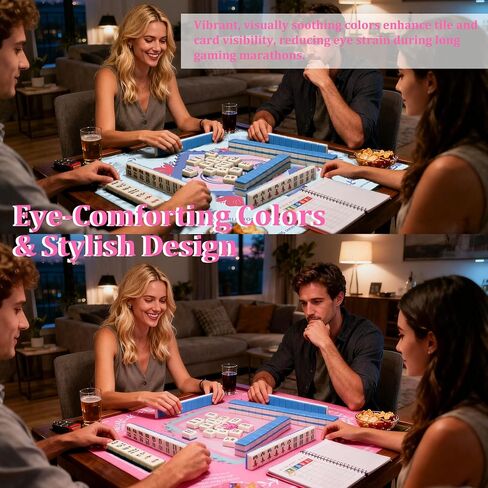 Mahjong Mat for Table, Non-Slip Noise Reducing for American Mahjong/Board Games, 31.5x31.5 Inch Premium Gaming Mat, with Black Storage Pouch (Pink) in Saudi Arabia