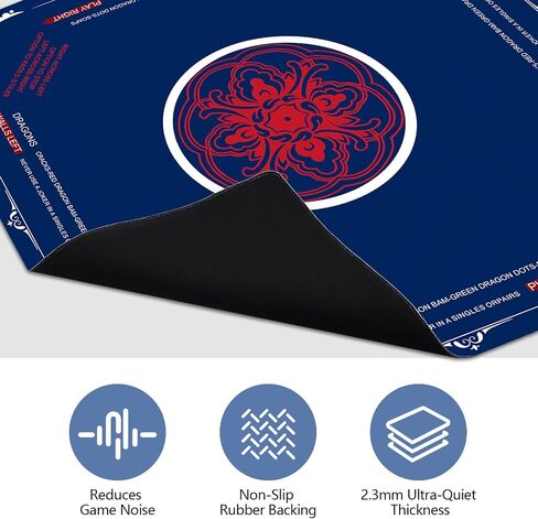 Mahjong Mat, 31.5x31.5 Inch Neoprene Gaming Surface with Rules, Navy Blue, Anti-Slip Noise Reduction Table Cover for Tiles and Cards, Includes Storage Bag in Saudi Arabia