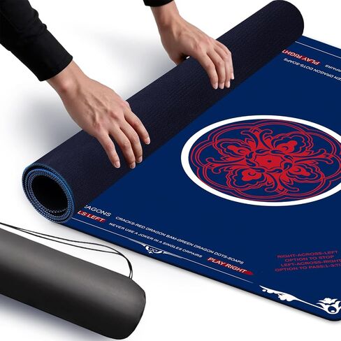 Mahjong Mat, 31.5x31.5 Inch Neoprene Gaming Surface with Rules, Navy Blue, Anti-Slip Noise Reduction Table Cover for Tiles and Cards, Includes Storage Bag in Saudi Arabia