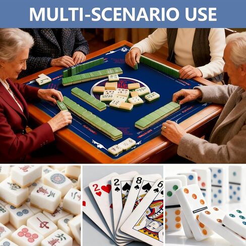 Mahjong Mat, 31.5x31.5 Inch Neoprene Gaming Surface with Rules, Navy Blue, Anti-Slip Noise Reduction Table Cover for Tiles and Cards, Includes Storage Bag in Saudi Arabia