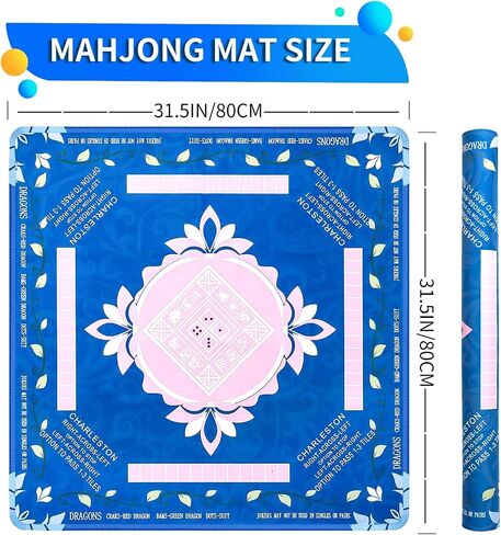 Mahjong Mat with Carrying Bag, Mahjong Mat for Table Anti-Slip and Noise Reduction Game Mat for Mahjong, Cards, Poker, Board Games, Dominoes, 31.5 x 31.5 Inches (Green) in Saudi Arabia