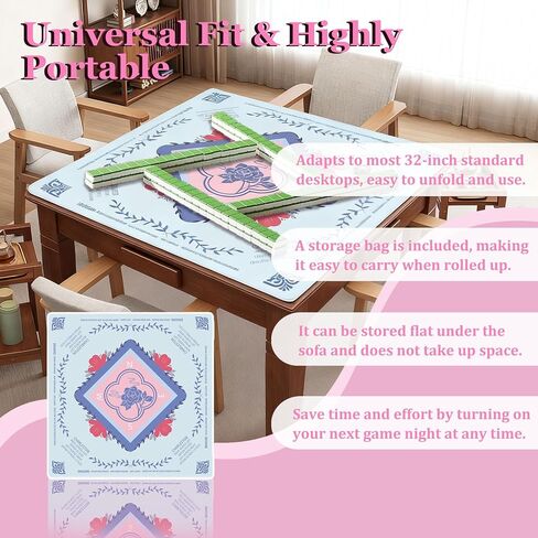 Mahjong Mat for Table, Non-Slip Noise Reducing for American Mahjong/Board Games, 31.5x31.5 Inch Premium Gaming Mat, with Black Storage Pouch (Pink) in Saudi Arabia