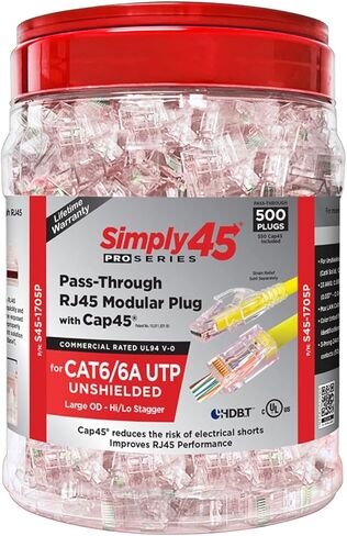 ProSeries Pass-Through RJ45 Mod Plug - أرضية خارجية محمية لكابلات 23AWG الصلبة، FPE المعزولة 10G STP LAN (Cat7a/7/6a) - أصفر، جرة 50 قطعة - S45-1755P in Saudi Arabia