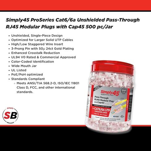 ProSeries Pass-Through RJ45 Mod Plug - أرضية خارجية محمية لكابلات 23AWG الصلبة، FPE المعزولة 10G STP LAN (Cat7a/7/6a) - أصفر، جرة 50 قطعة - S45-1755P in Saudi Arabia