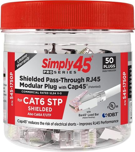 ProSeries Pass-Through RJ45 Mod Plug - أرضية خارجية محمية لكابلات 23AWG الصلبة، FPE المعزولة 10G STP LAN (Cat7a/7/6a) - أصفر، جرة 50 قطعة - S45-1755P in Saudi Arabia