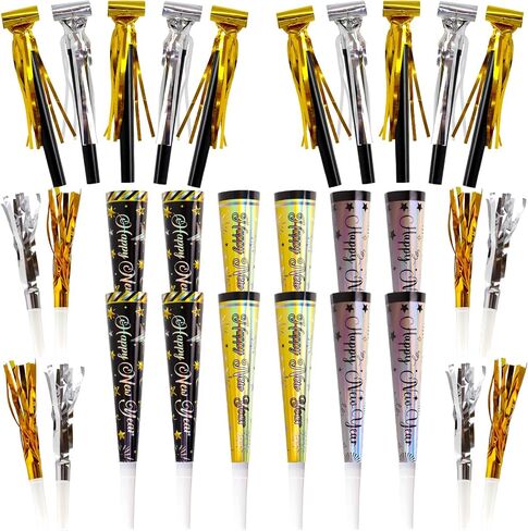 Fancy Land 50 Pack Happy New Year Noise Makers Horns Tassel Squawkers 2026 Colorful Party Noisemaker Set Adults Kids Party NYE Party Favor Supplies Bright Color in Saudi Arabia